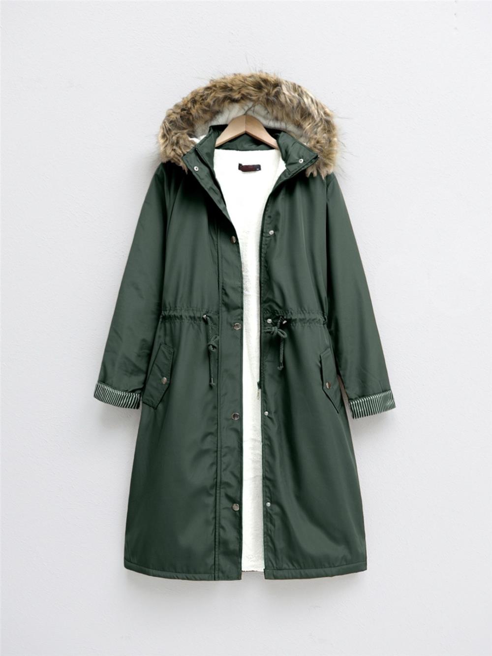 Bondig Coat with Plush Lining and Hoodie - Khaki-148-2161-R05