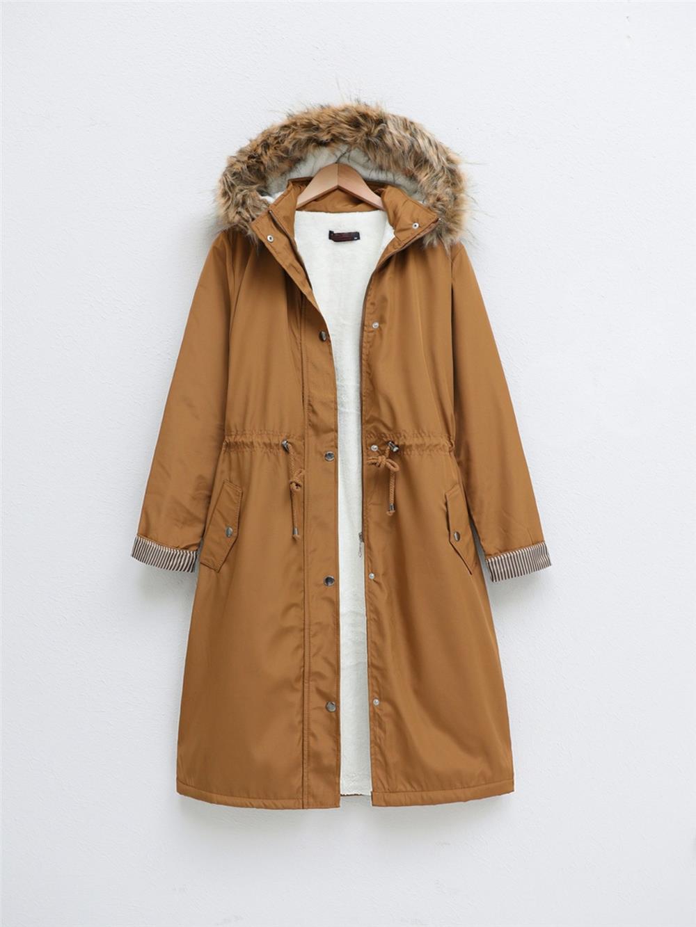 Bondig Coat with Plush Inside Hoodie - Mustard-148-2161-R08