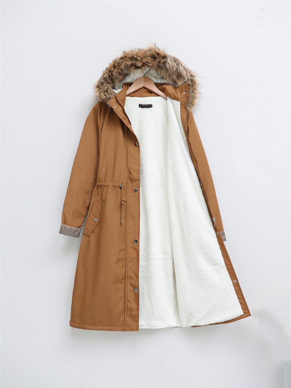 Bondig Coat with Plush Inside Hoodie - Mustard-148-2161-R08