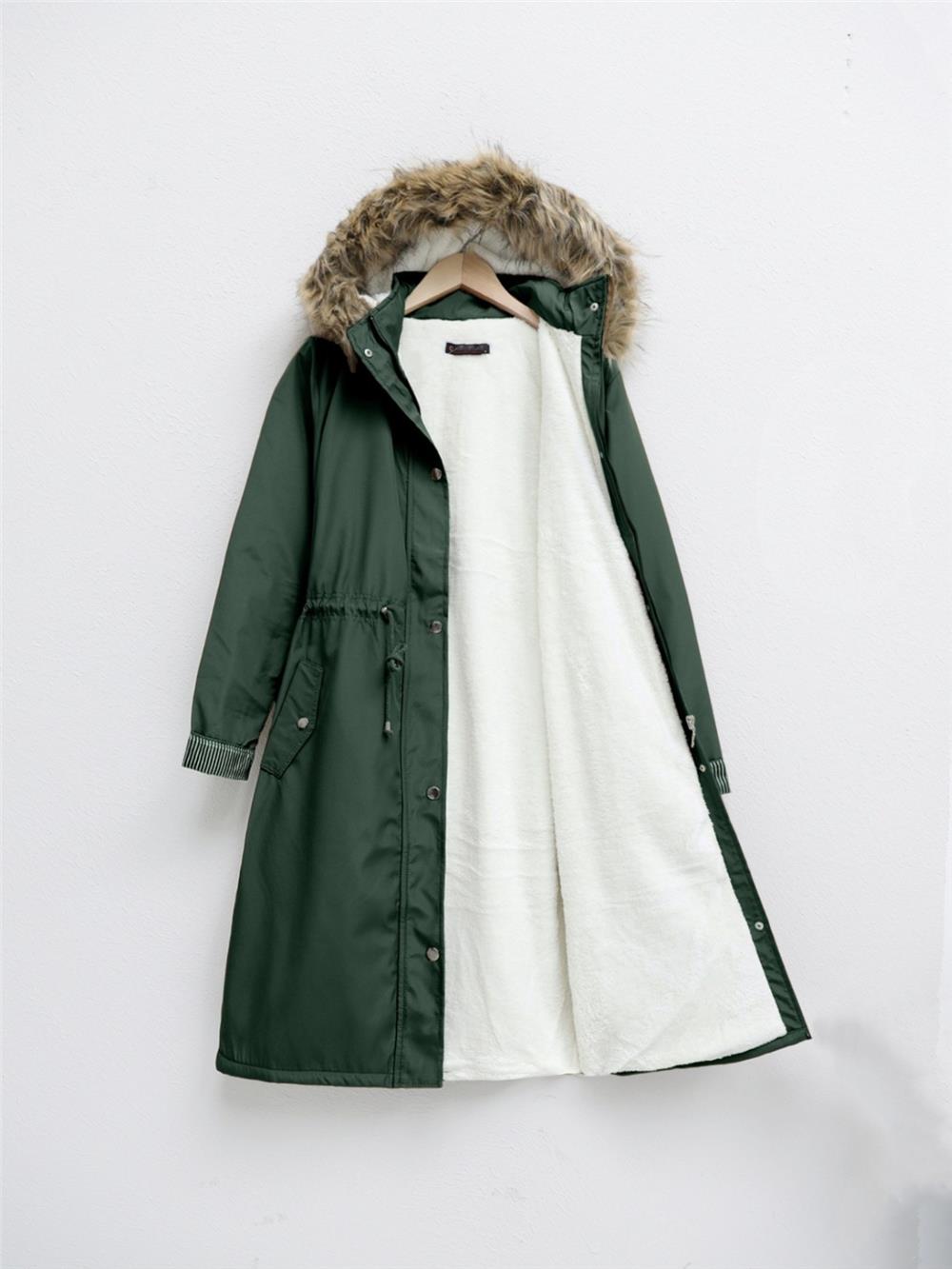 Bondig Coat with Plush Lining and Hoodie - Khaki-148-2161-R05