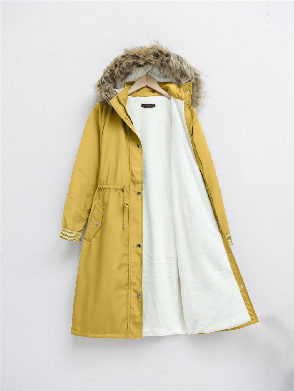 Bondig Coat with Plush Lining and Hoodie -Yellow-148-2161-R22