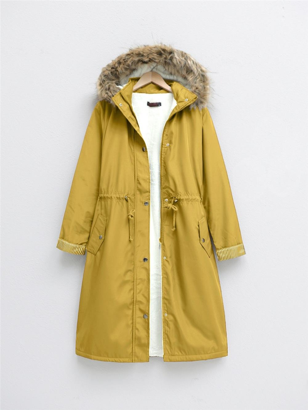Bondig Coat with Plush Lining and Hoodie -Yellow-148-2161-R22