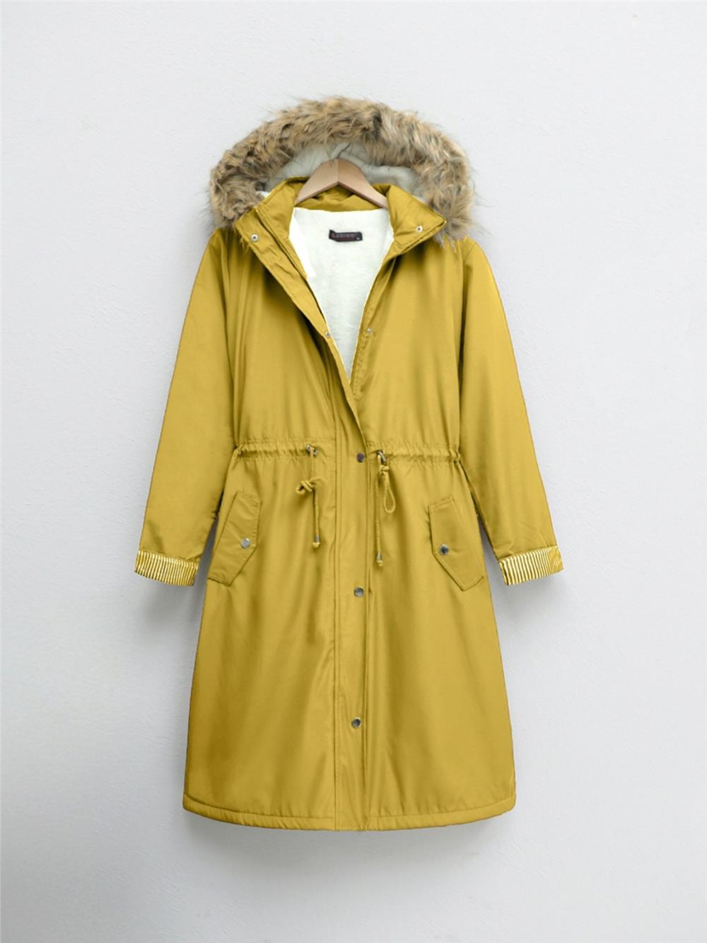 Bondig Coat with Plush Lining and Hoodie -Yellow-148-2161-R22