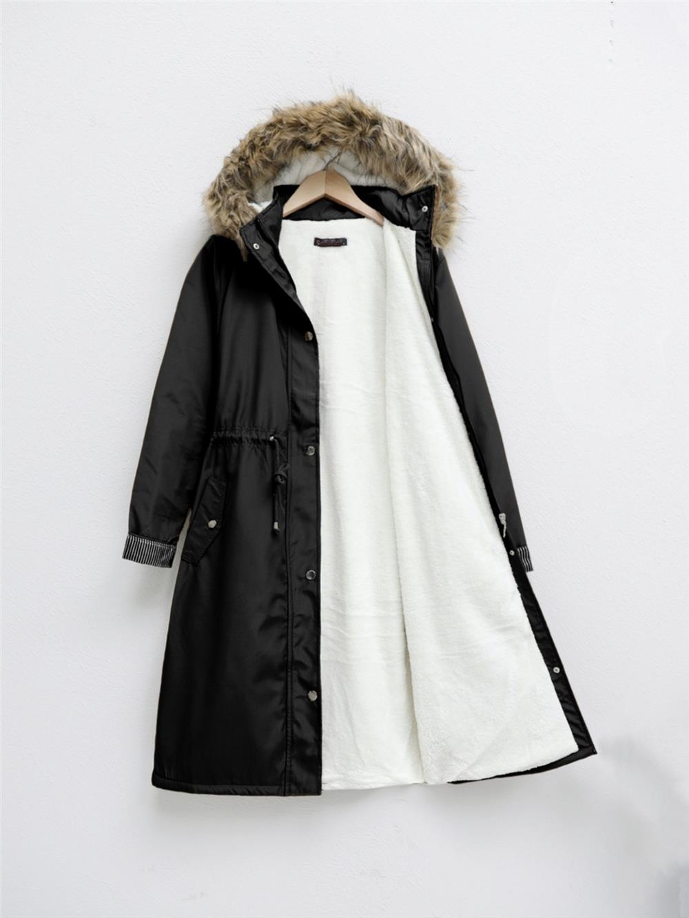 Bondig Coat with Plush Lining and Hoodie - Black-148-2161-R01