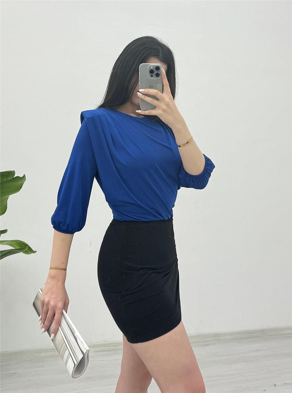 Sendy Blouse with Overalls Inside, Gathered Shoulder and Padded -Saks-246-2545A-R10
