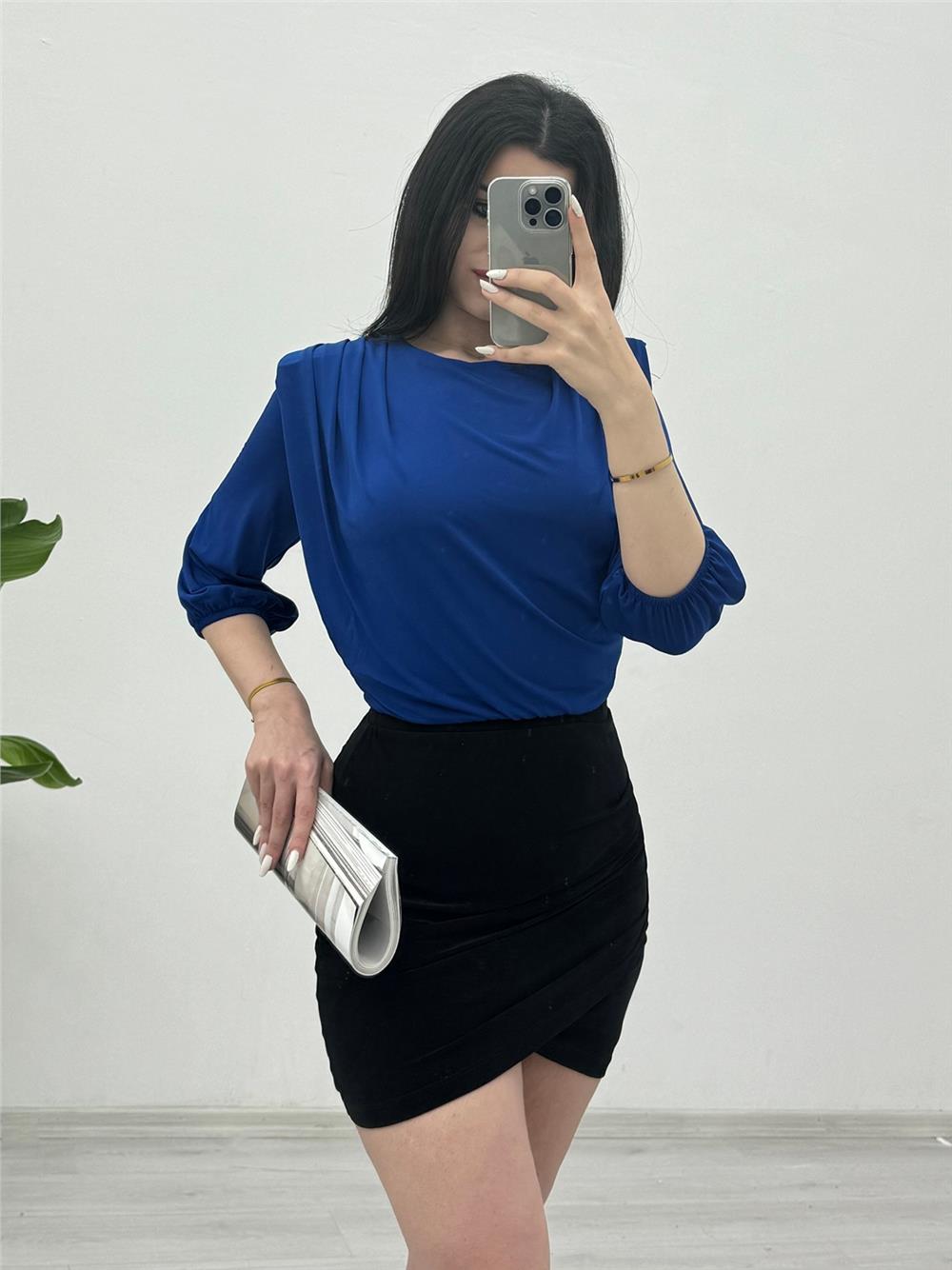 Sendy Blouse with Overalls Inside, Gathered Shoulder and Padded -Saks-246-2545A-R10