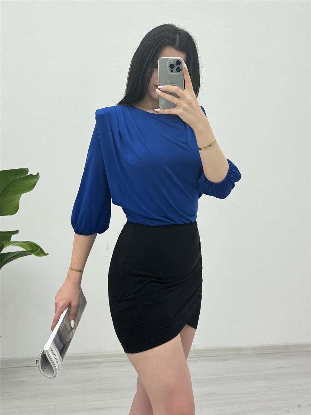 Sendy Blouse with Overalls Inside, Gathered Shoulder and Padded -Saks-246-2545A-R10