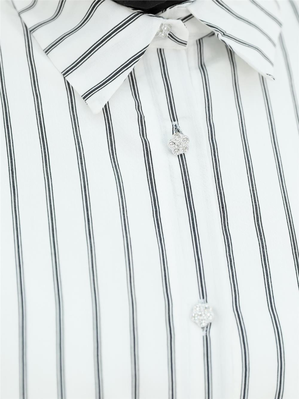 Fine Striped Stoned Buttoned Casual Shirt -White-223-6255-R02