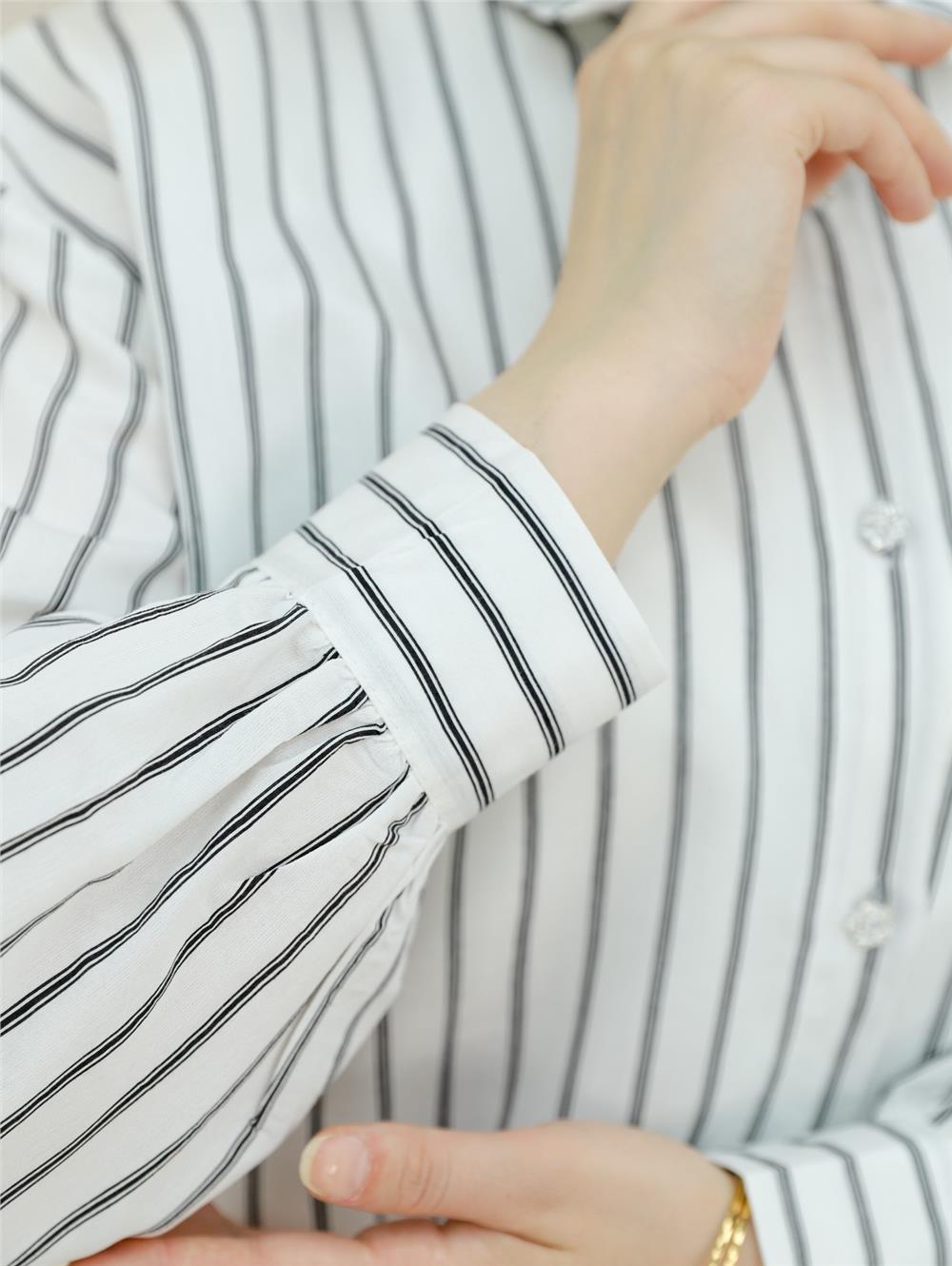 Fine Striped Stoned Buttoned Casual Shirt -White-223-6255-R02