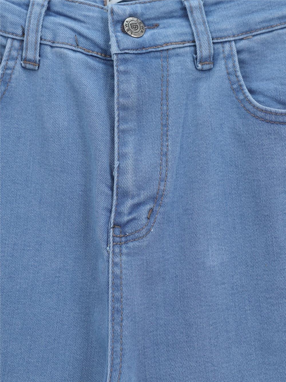 İspanyol Paça Yüksek Bel Kot Pantolon   -Açık Mavi-136-2307-R25