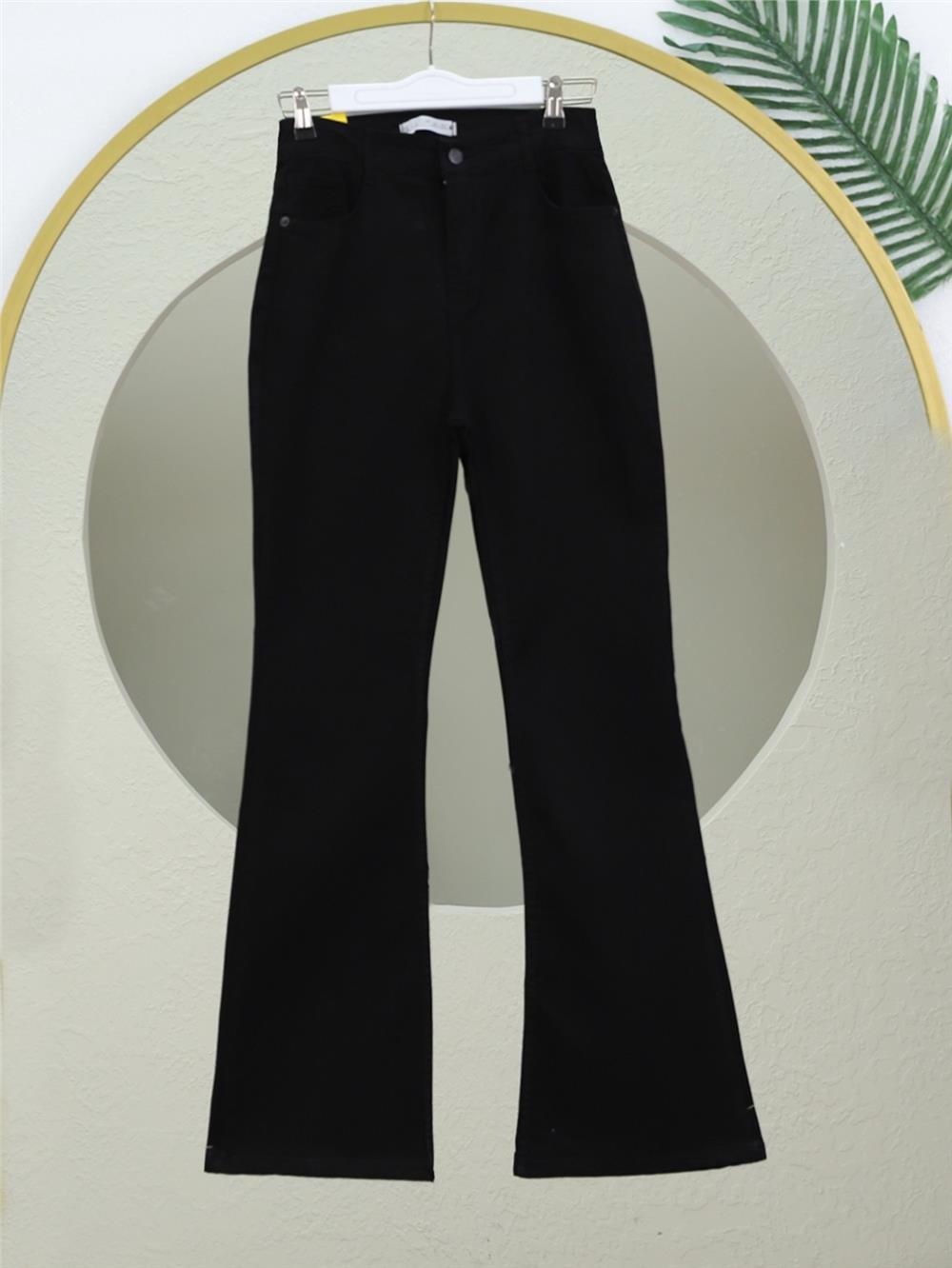 İspanyol Paça Yüksek Bel Kot Pantolon   -Siyah-136-2307-R01