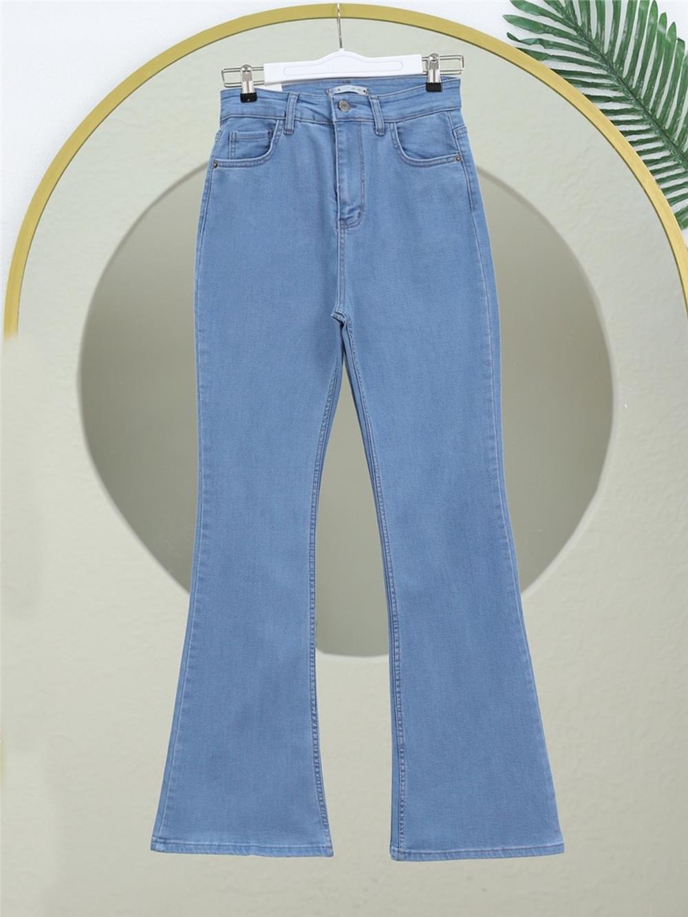 İspanyol Paça Yüksek Bel Kot Pantolon   -Açık Mavi-136-2307-R25