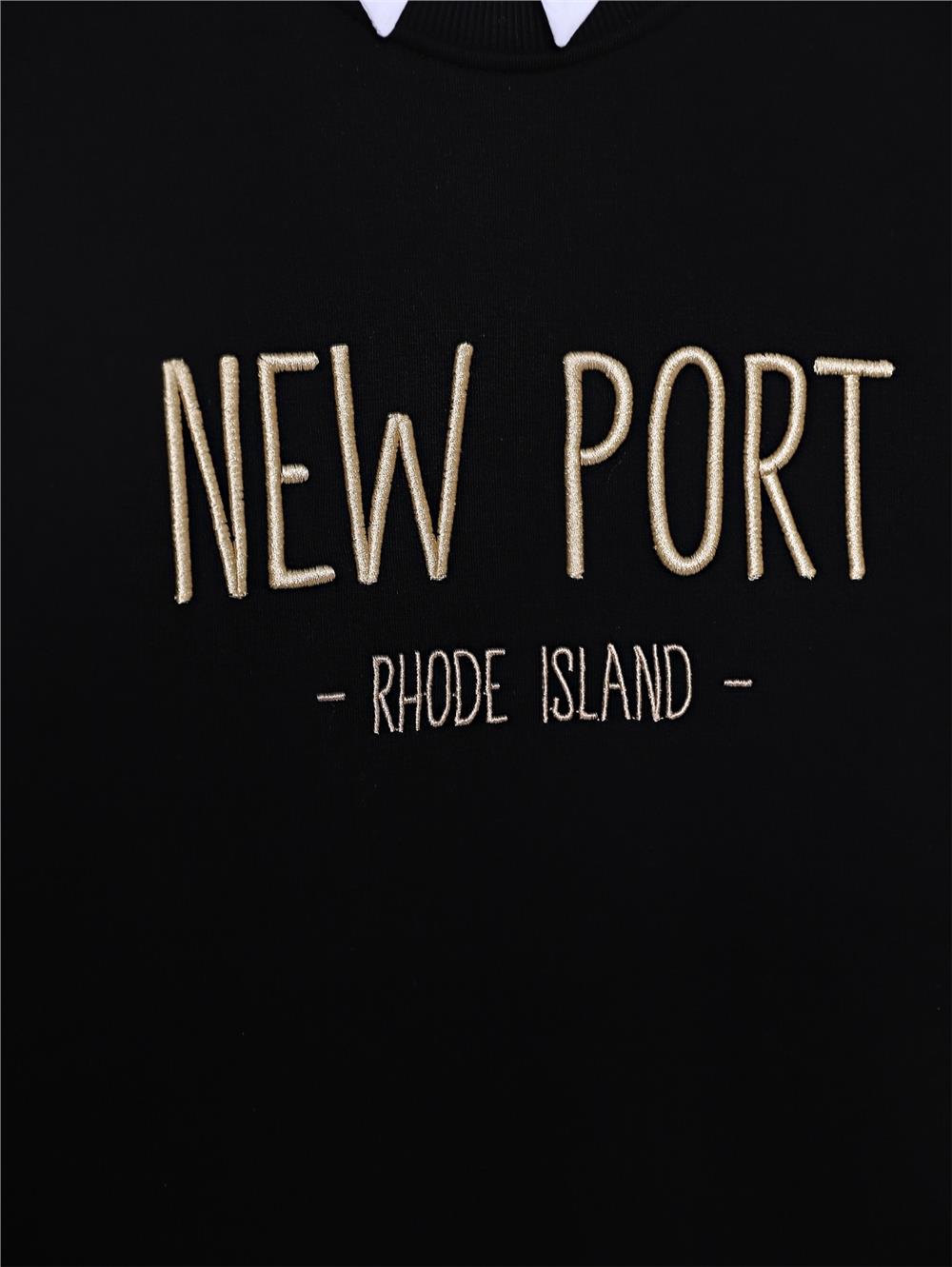 Embossed Embroidered Text Sweat - Black-357-3041-R01