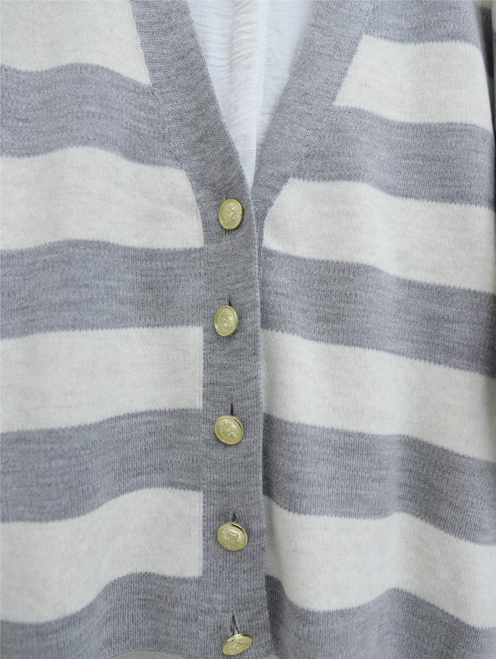 Thick Striped Araboy Knitwear Cardigan - Gray-357-5188-R11