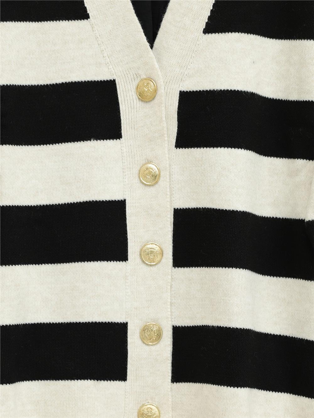 Thick Striped Araboy Knitwear Cardigan -Stone-357-5188-R43