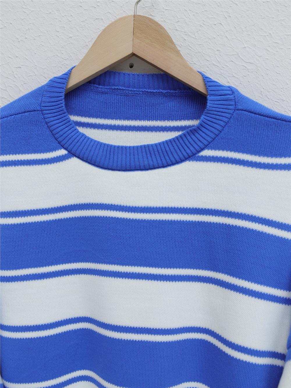 Thick Striped Loose Knitwear Tunic -Blue-109-1021-R31