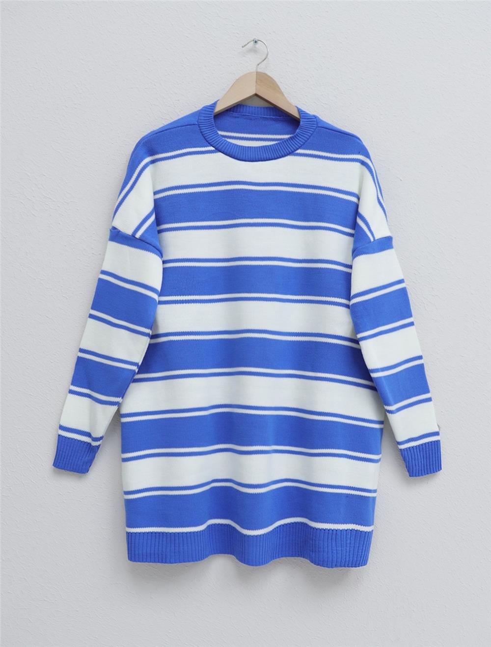 Thick Striped Loose Knitwear Tunic -Blue-109-1021-R31