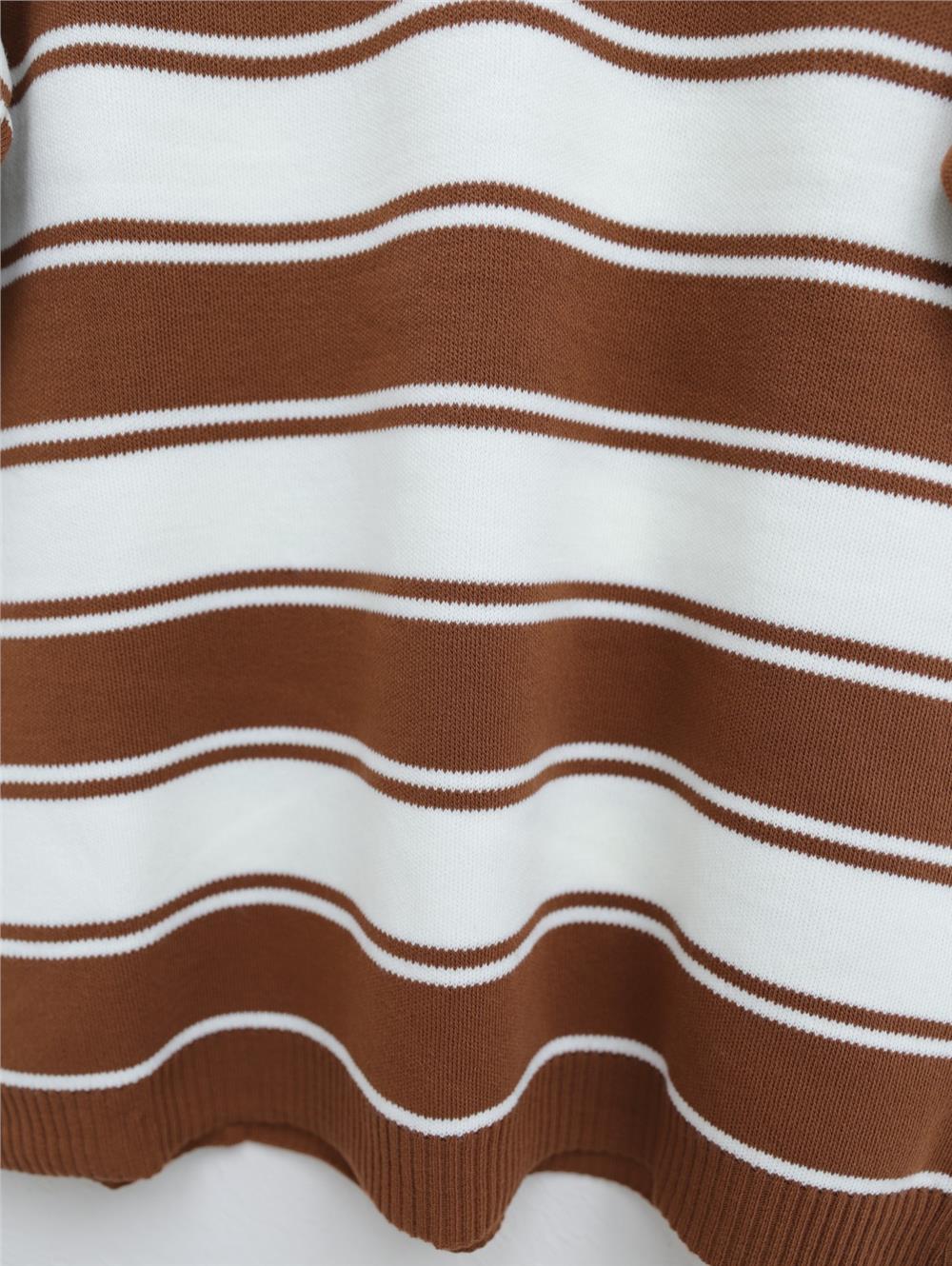 Thick Striped Loose Knitwear Tunic -Tan-109-1021-R12