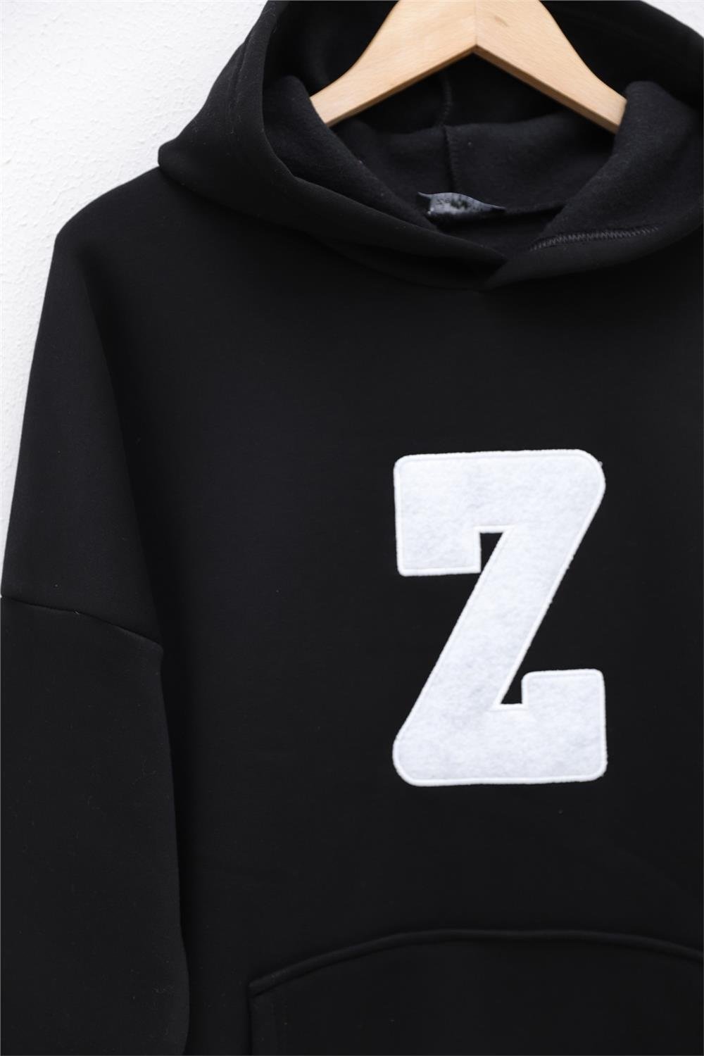 Kanguru Cepli Armalı Kapşonlu Polar Sweat -Siyah-357-3056-R01