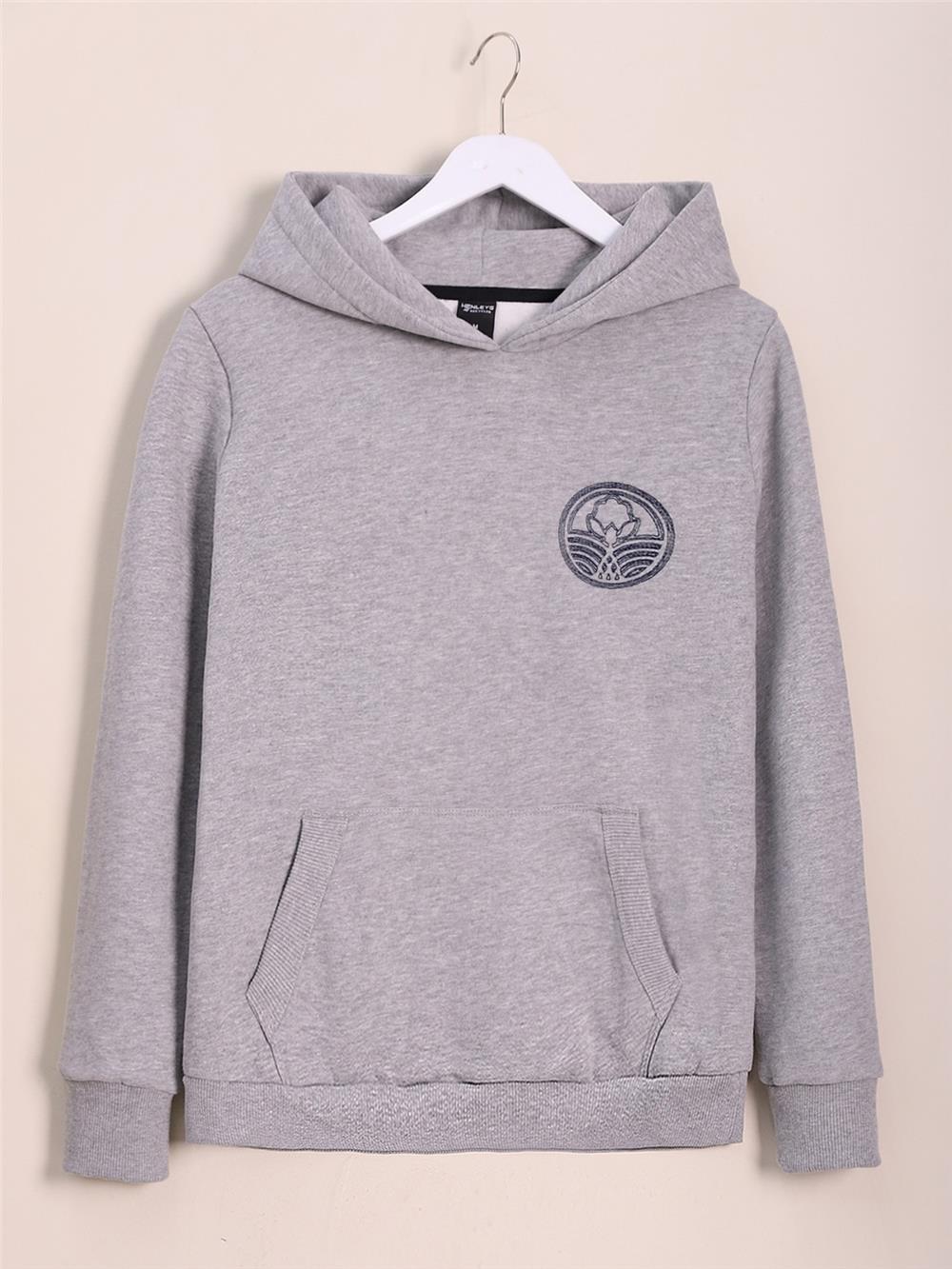 Kangaroo Pocket Coat Hooded Fleece Sweat -Grey-363-10007-R11