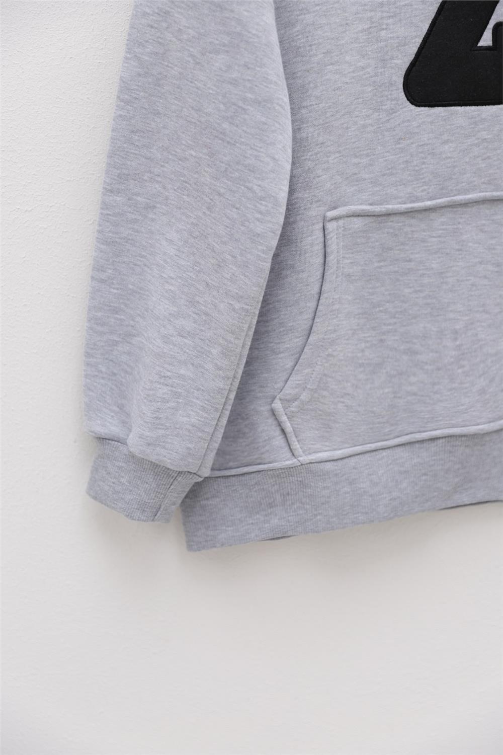 Kanguru Cepli Armalı Kapşonlu Polar Sweat -Gri-357-3056-R11