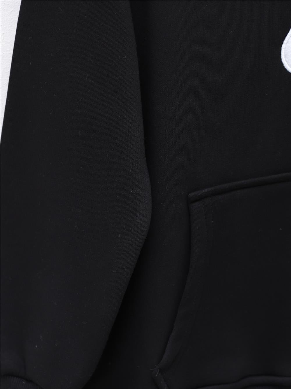 Kanguru Cepli Armalı Kapşonlu Polar Sweat -Siyah-357-3056-R01