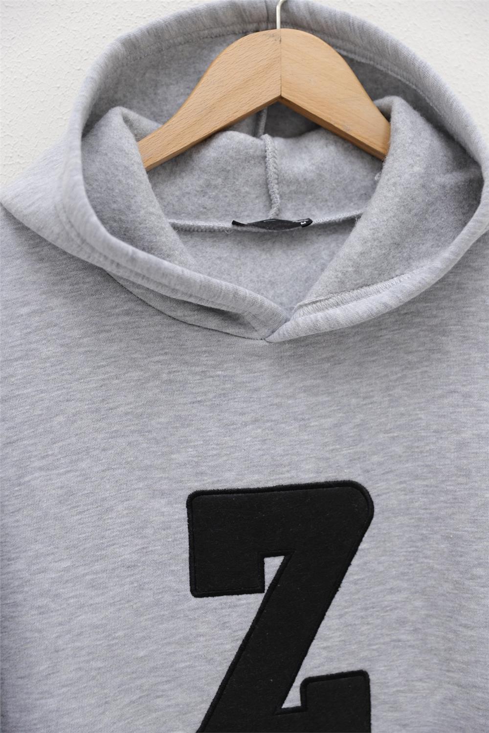 Kanguru Cepli Armalı Kapşonlu Polar Sweat -Gri-357-3056-R11