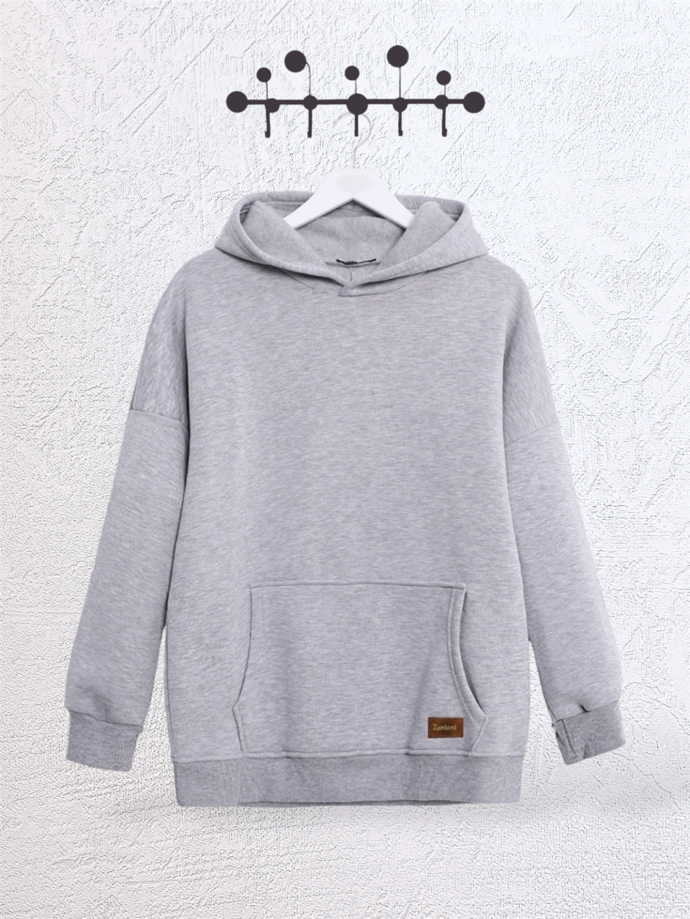 Kanguru Cepli Kapşonlu Armalı Sweat -Gri-357-3046-R11