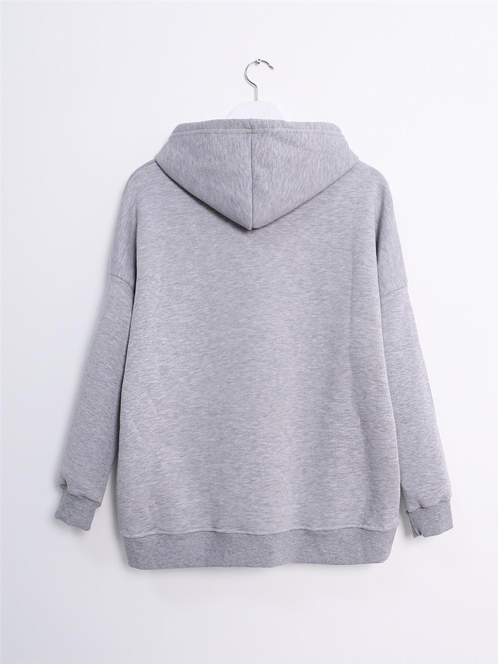 Kanguru Cepli Kapşonlu Armalı Sweat -Gri-357-3046-R11