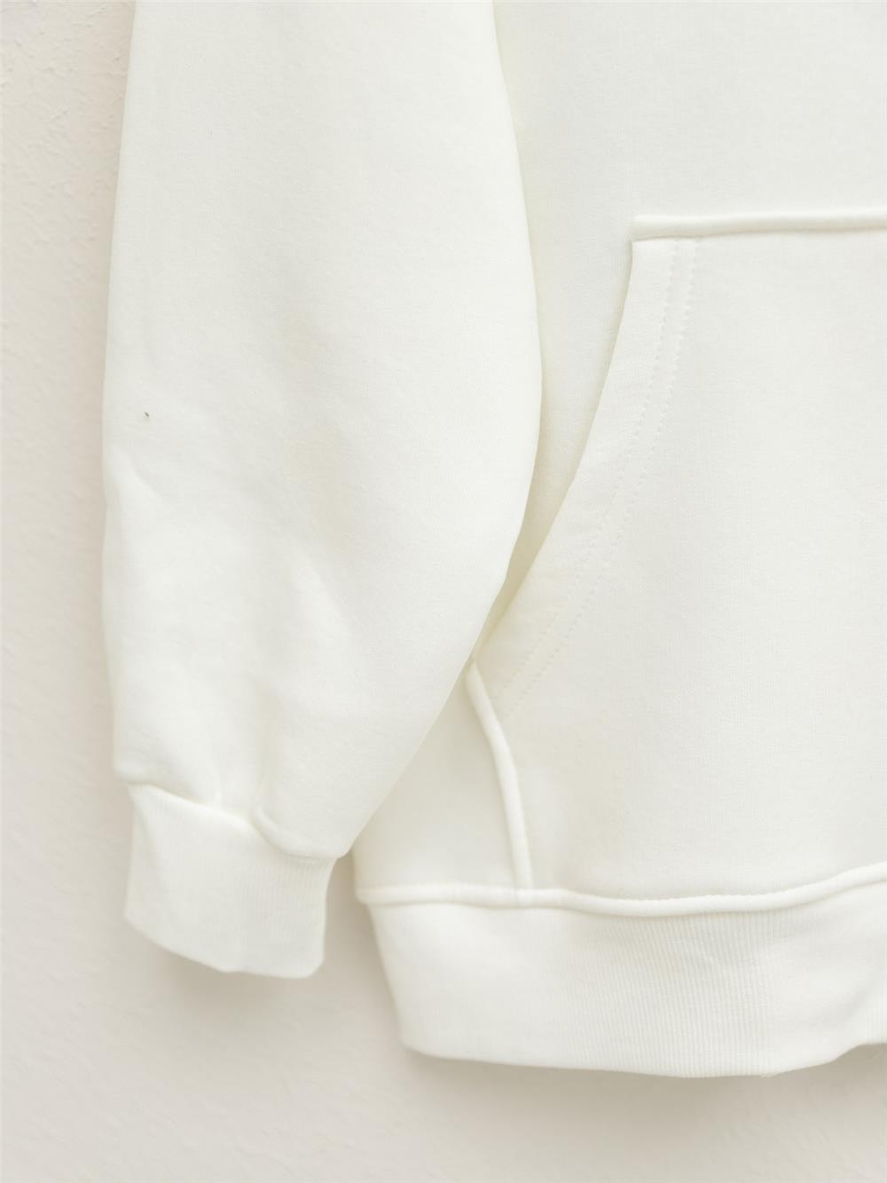Hooded Back Printed Sweat Fleece -White-357-3043-R02