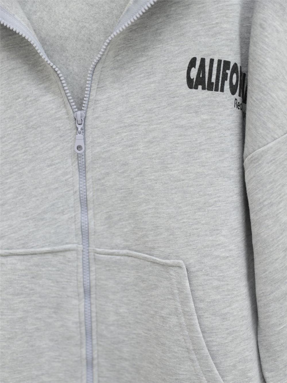 Hooded Back Printed Sweat Fleece - Gray-357-3043-R11