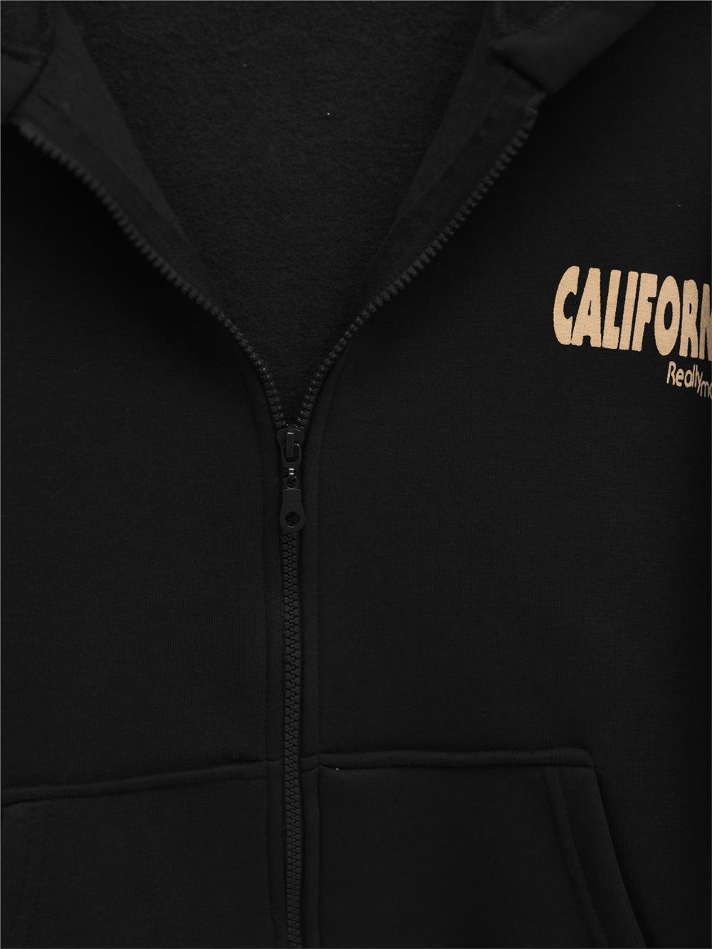 Hooded Back Printed Sweat Fleece - Black-357-3043-R01