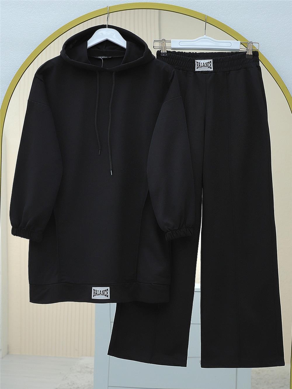 Hooded Embroidery Detailed Combed Cotton Suit -Black-349-4081-R01