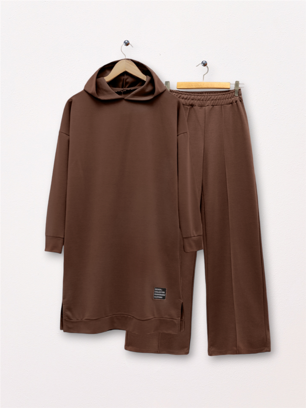 Hooded Wide Leg Combed Cotton Suit - Brown-349-1088-R15