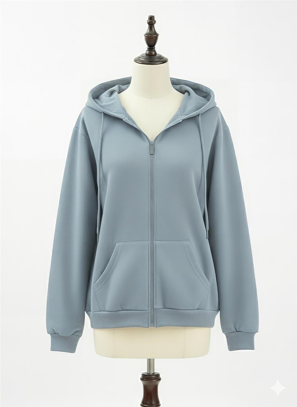 Kapşonlu Fermuarlı Cepli Penye Sweat -Gri-104-3293-R11