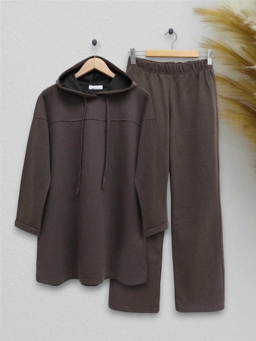 Hooded Regenerated Cotton Suit -K. Coffee-332-03056-R54