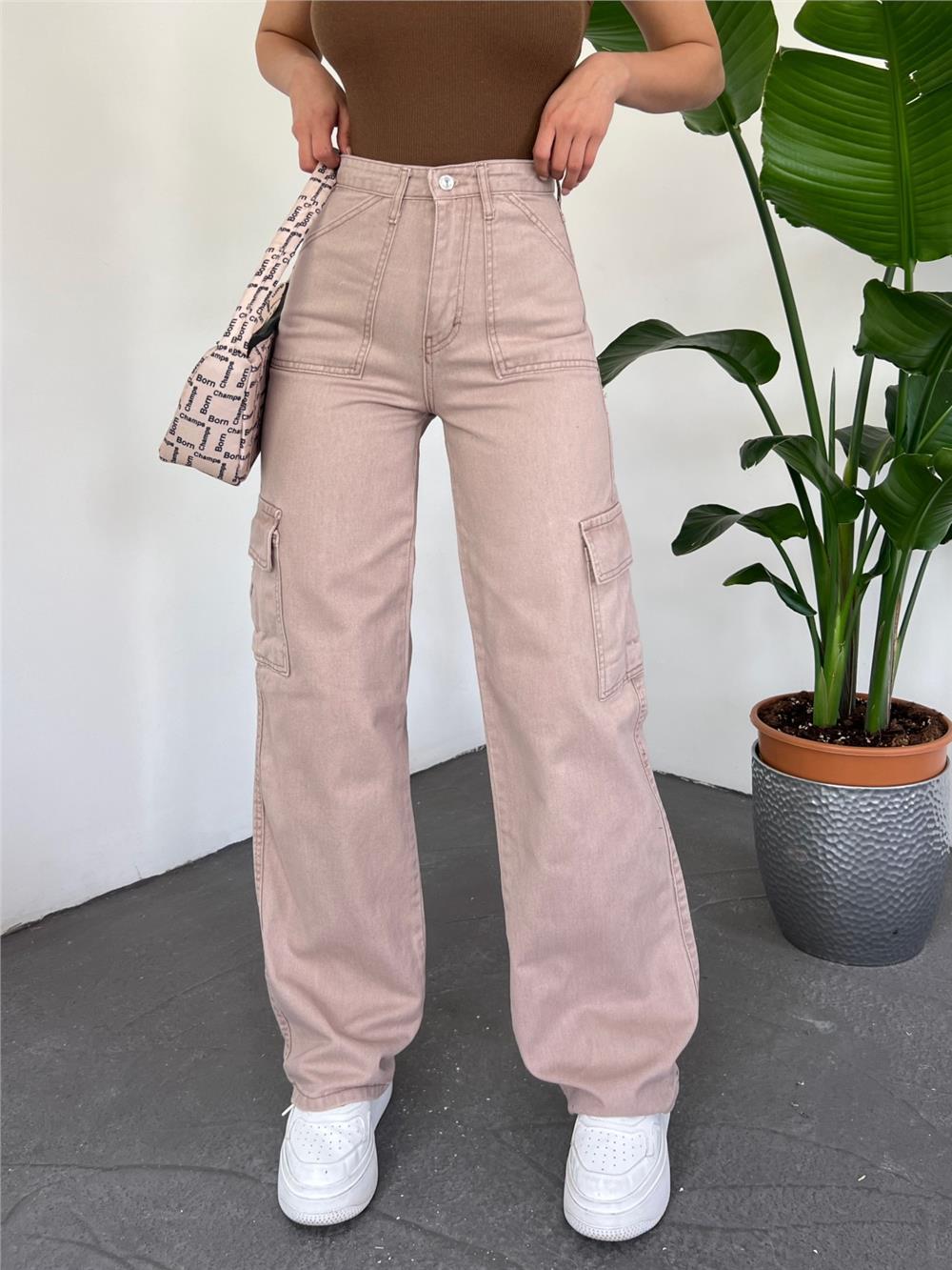 Kargo Cepli Bol Paça Kot Pantolon   -Vizon-318-4833-R23