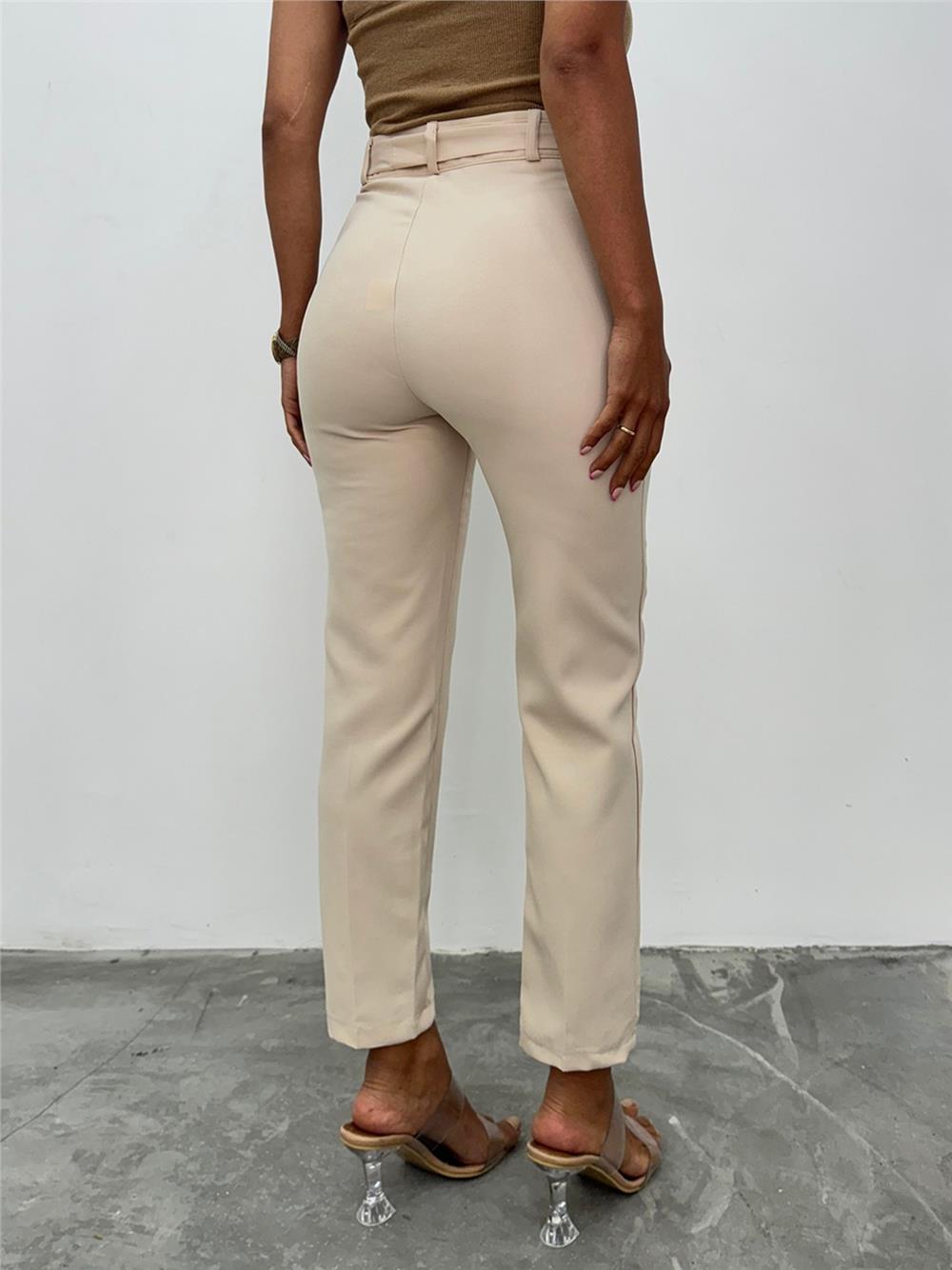 Belted Ankle Trousers -Beige-186-037-R56