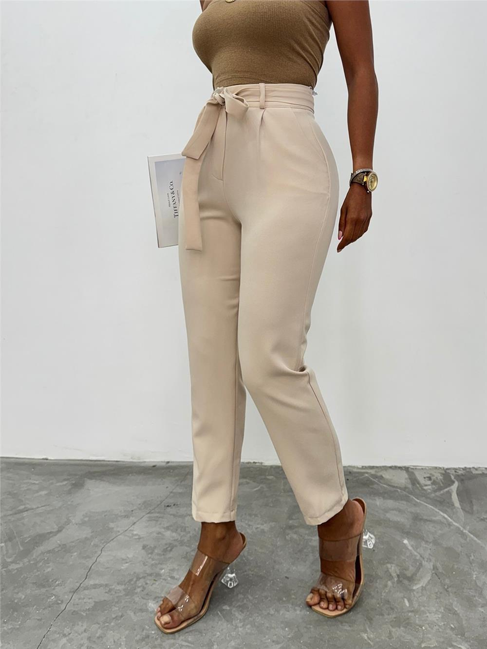 Belted Ankle Trousers -Beige-186-037-R56