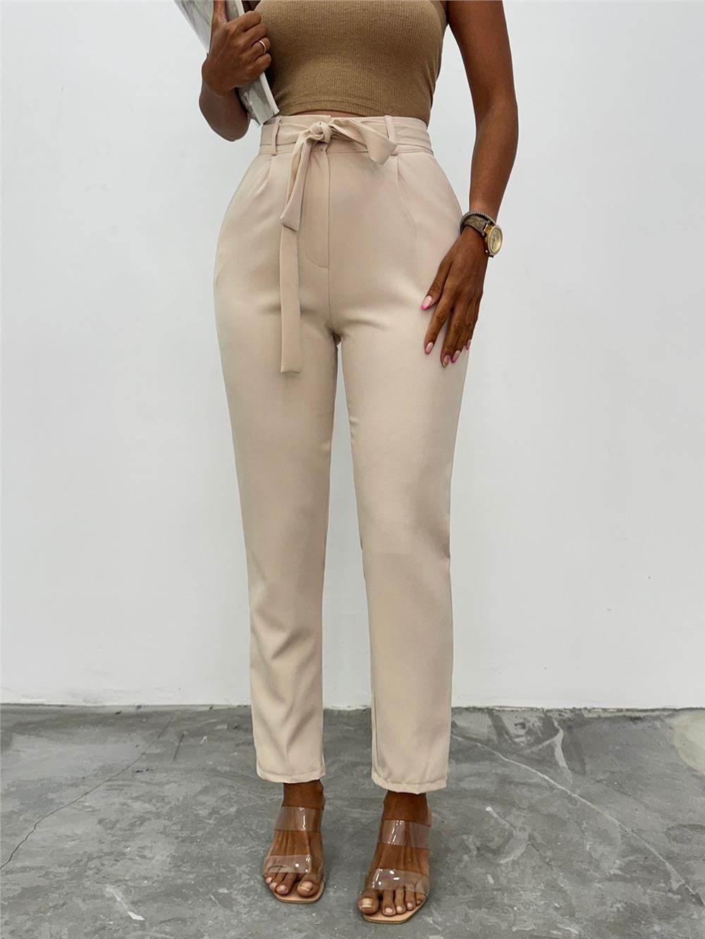 Belted Ankle Trousers -Beige-186-037-R56