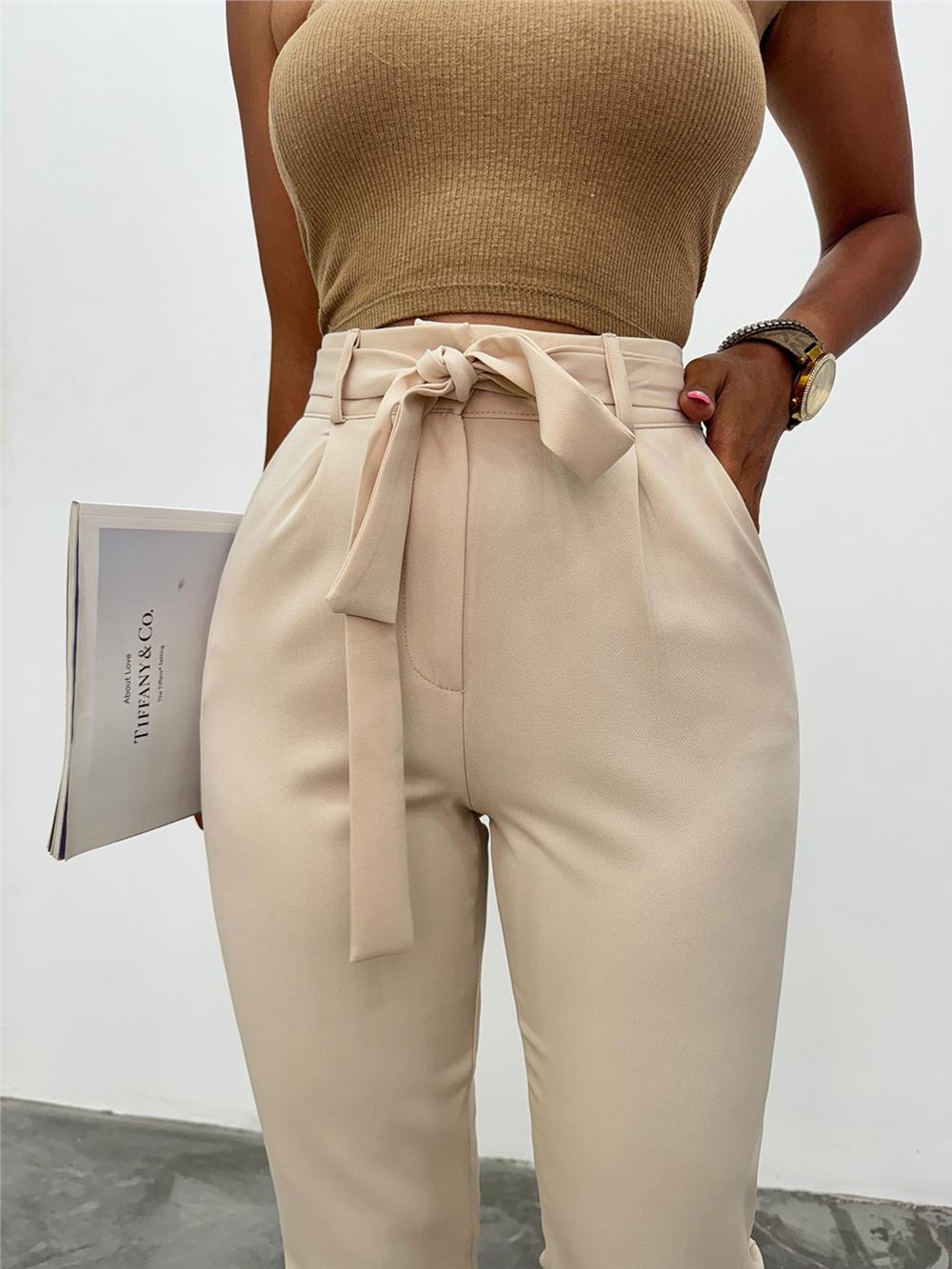 Belted Ankle Trousers -Beige-186-037-R56