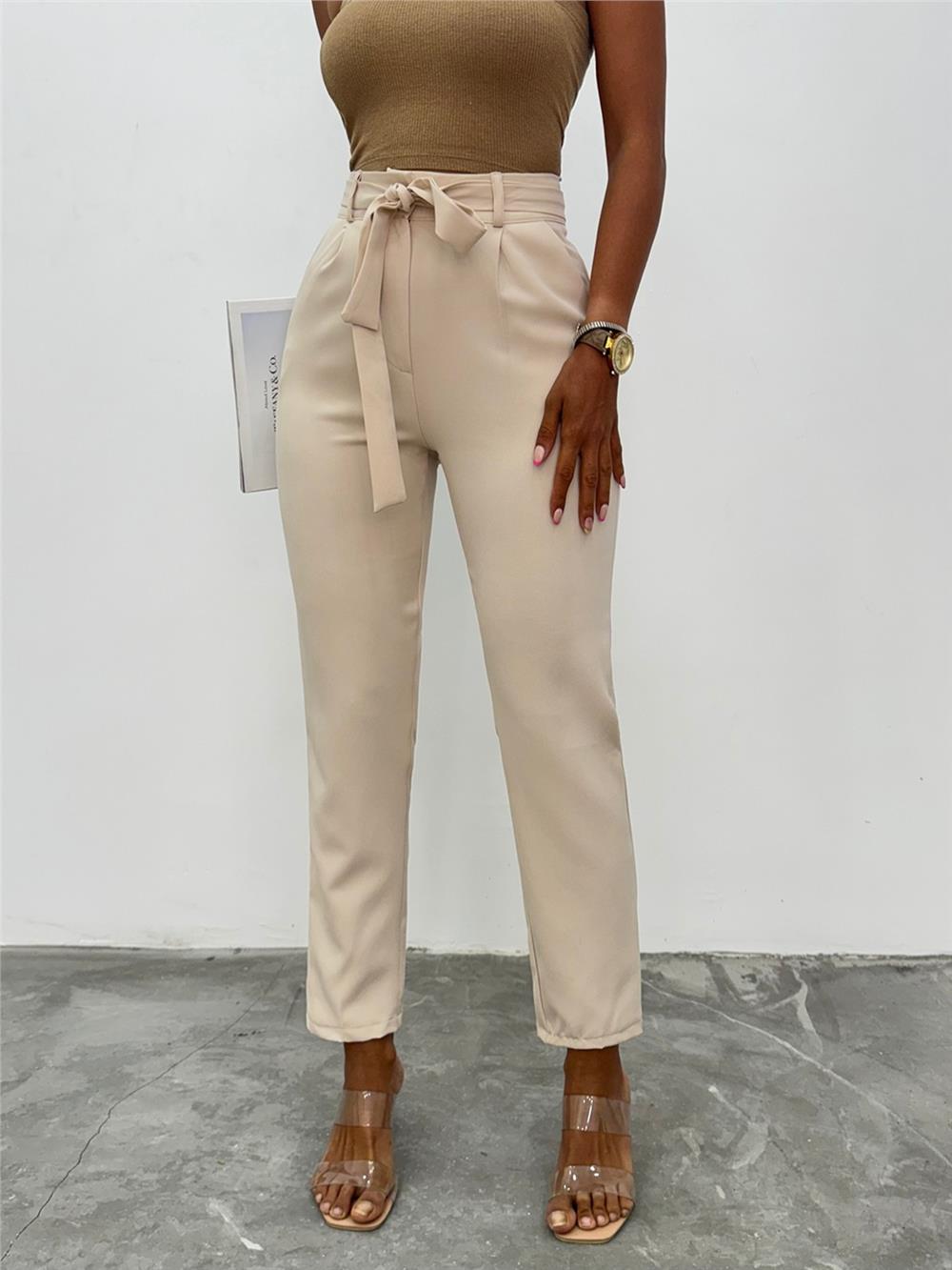 Belted Ankle Trousers -Beige-186-037-R56
