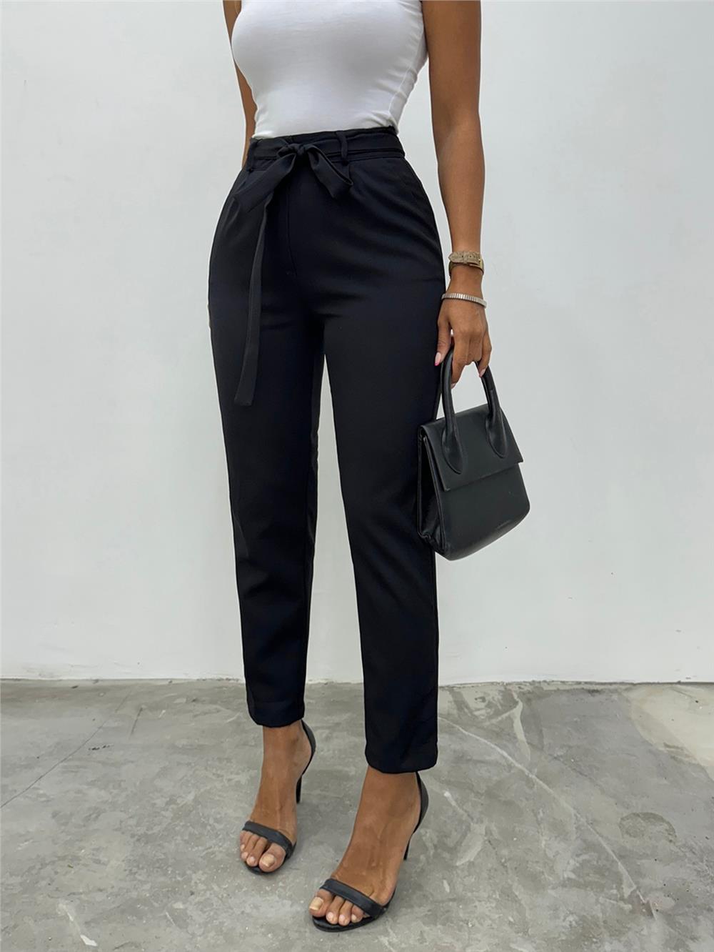 Belted Ankle Trousers -Black-186-037-R01