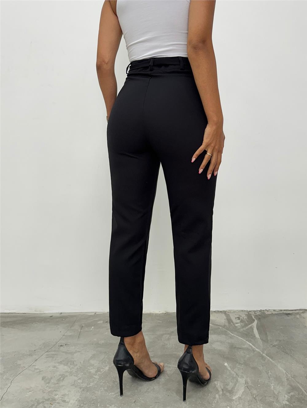 Belted Ankle Trousers -Black-186-037-R01