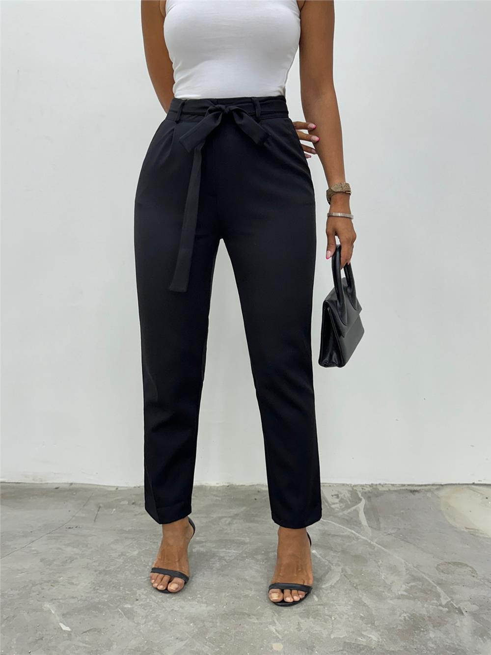 Belted Ankle Trousers -Black-186-037-R01