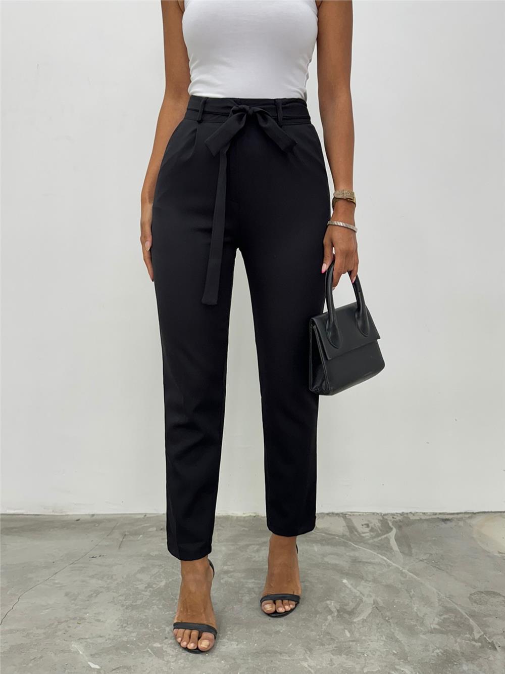Belted Ankle Trousers -Black-186-037-R01