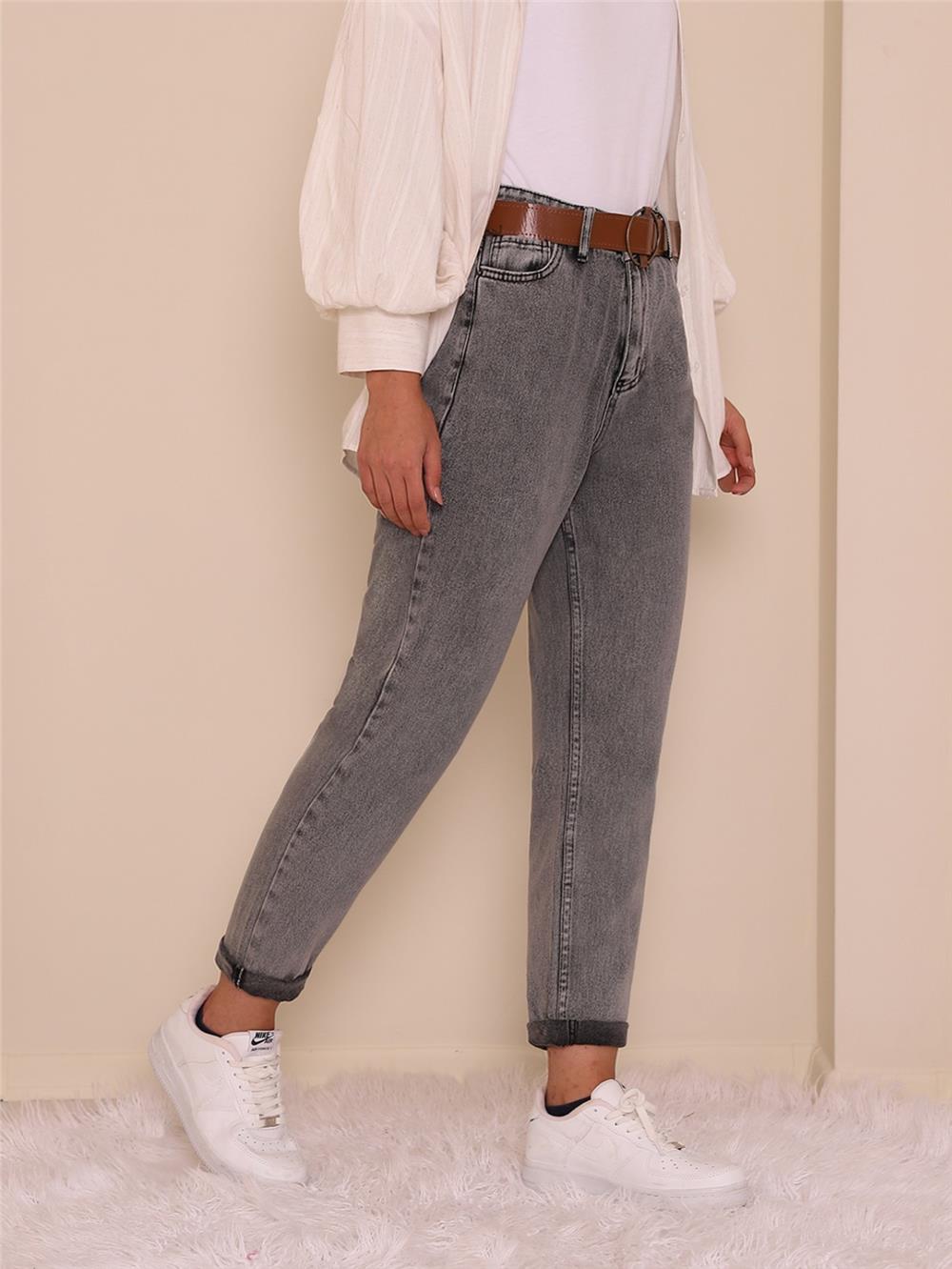 Kemerli Kot Pantolon -Füme-318-4801-R18