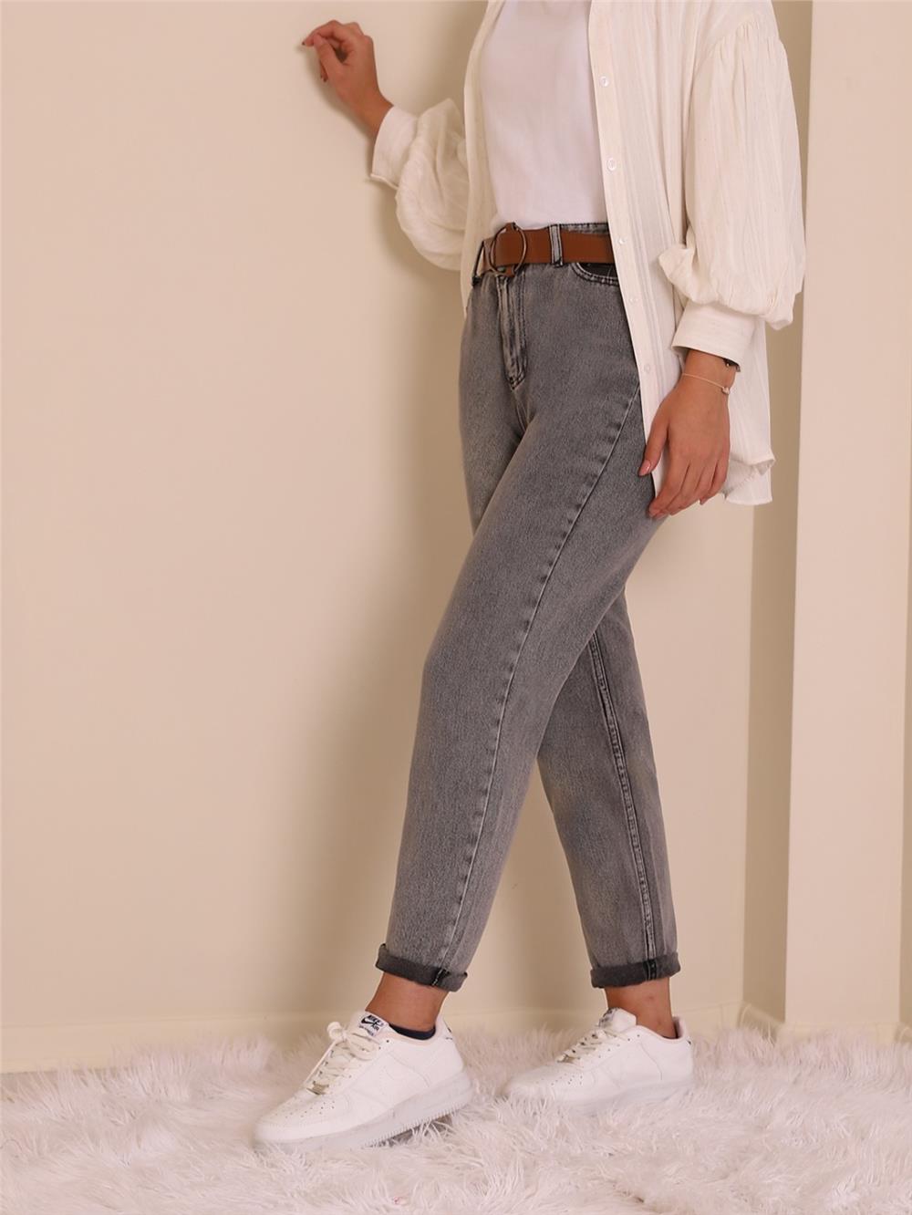 Kemerli Kot Pantolon -Füme-318-4801-R18