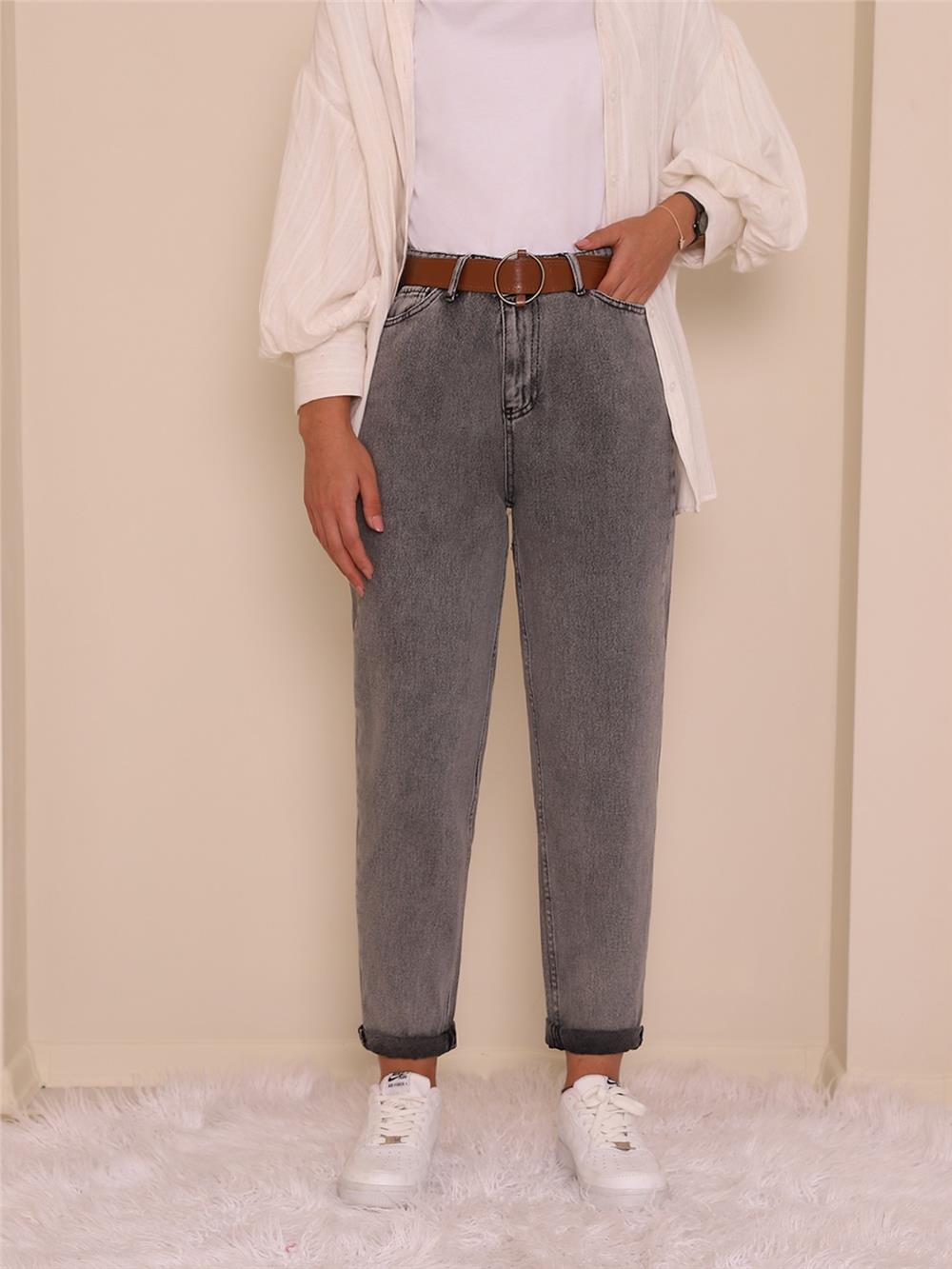 Kemerli Kot Pantolon -Füme-318-4801-R18