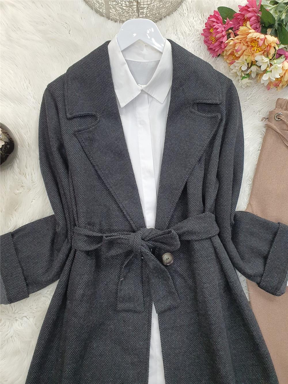 Winter Raised Karyağdı Kaşe Cape -Anthracite-102-9079-R64